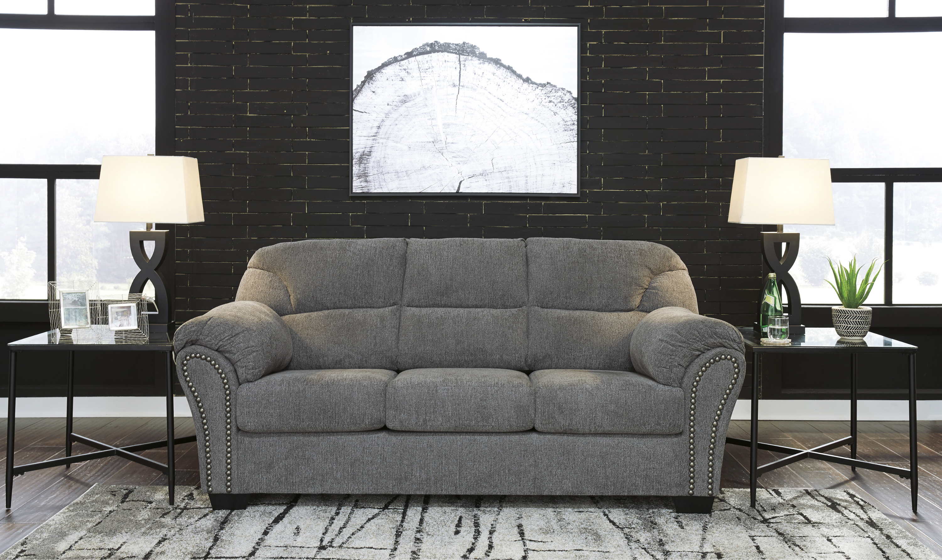 3 Seater Sofa in Pewter Fabric with Pillow Arms