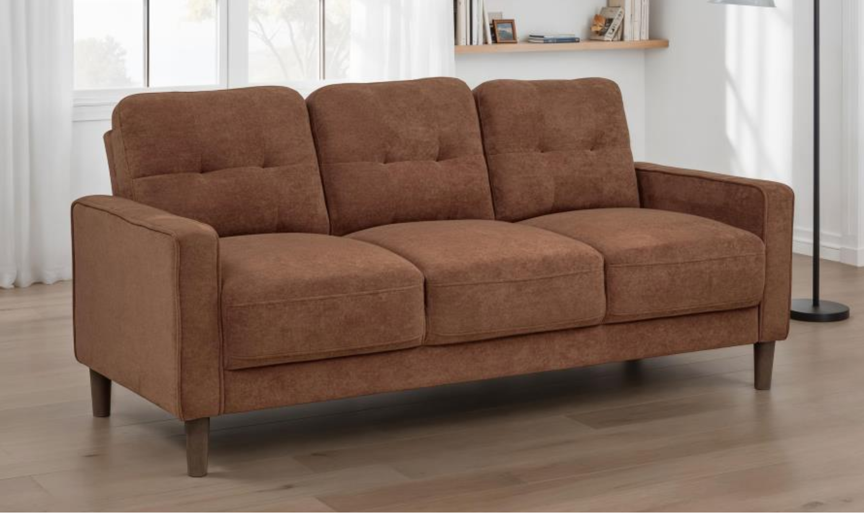 Fabric Tufted 3 Seater Sofa with Track Arms
