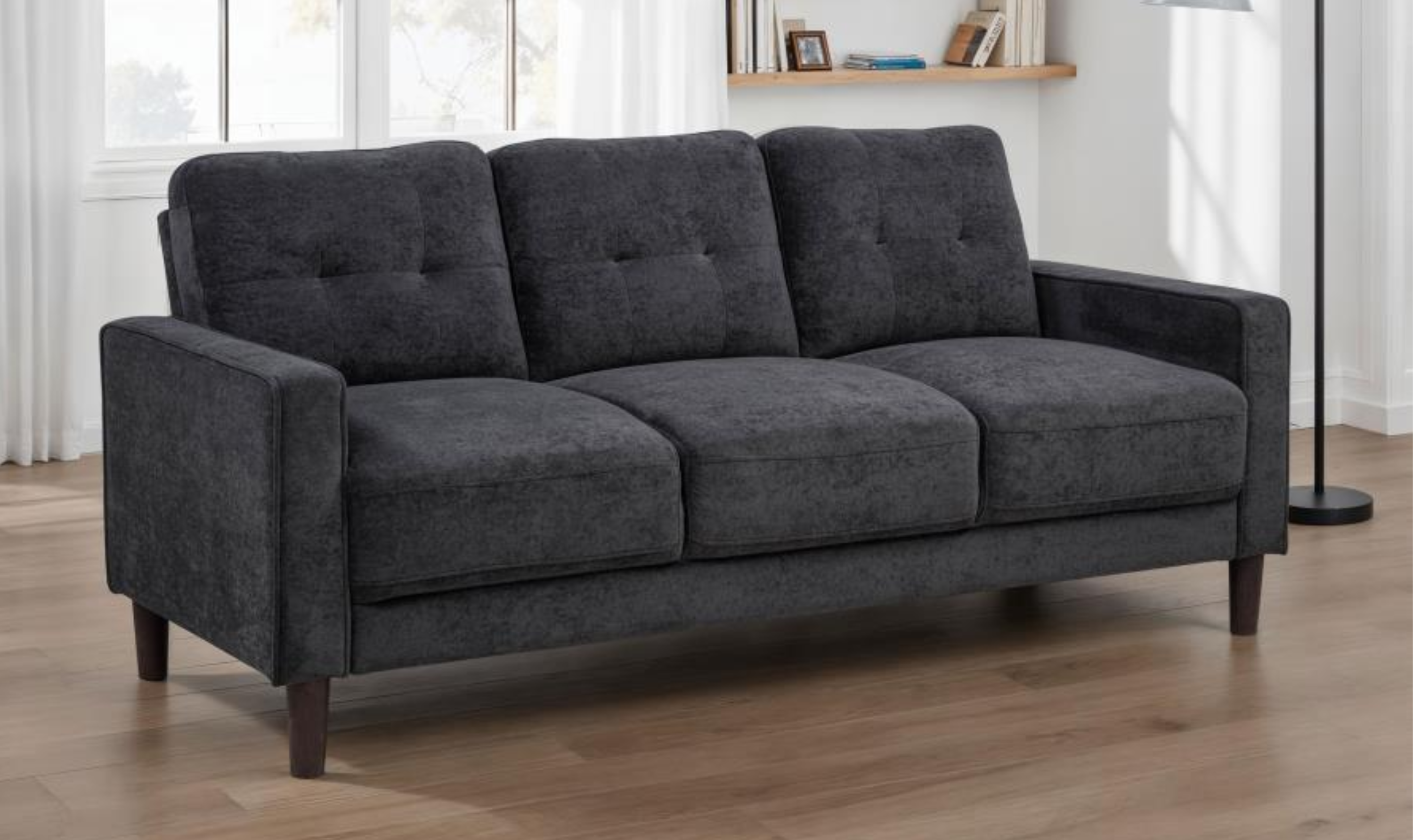 Fabric Tufted 3 Seater Sofa with Track Arms