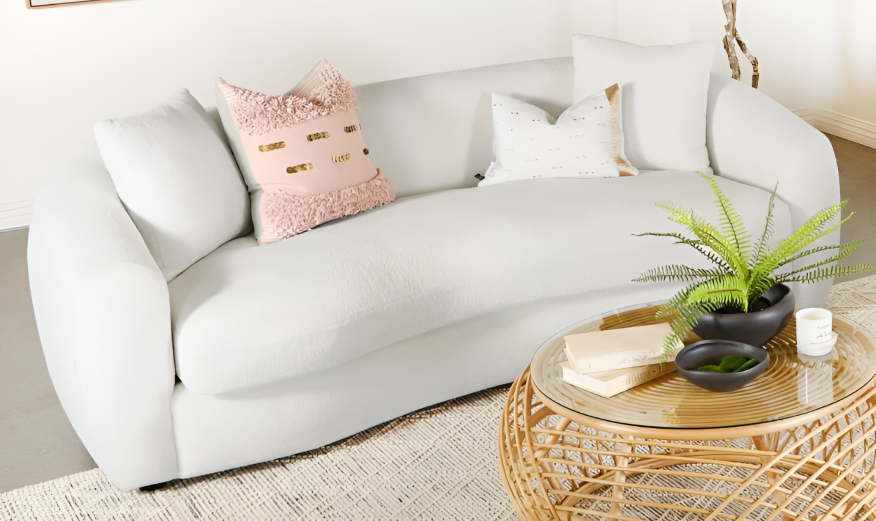 Fabric 3-Seater Bench Sofa with Tufted Back in White