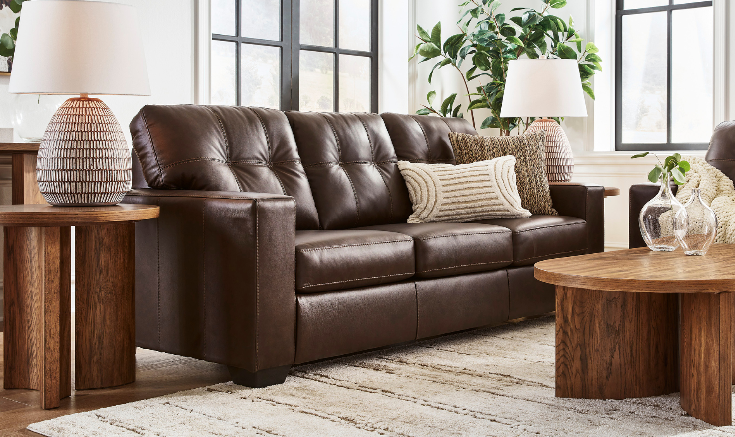 3-Seater Leather Sofa with Track Arms in Santorine Design