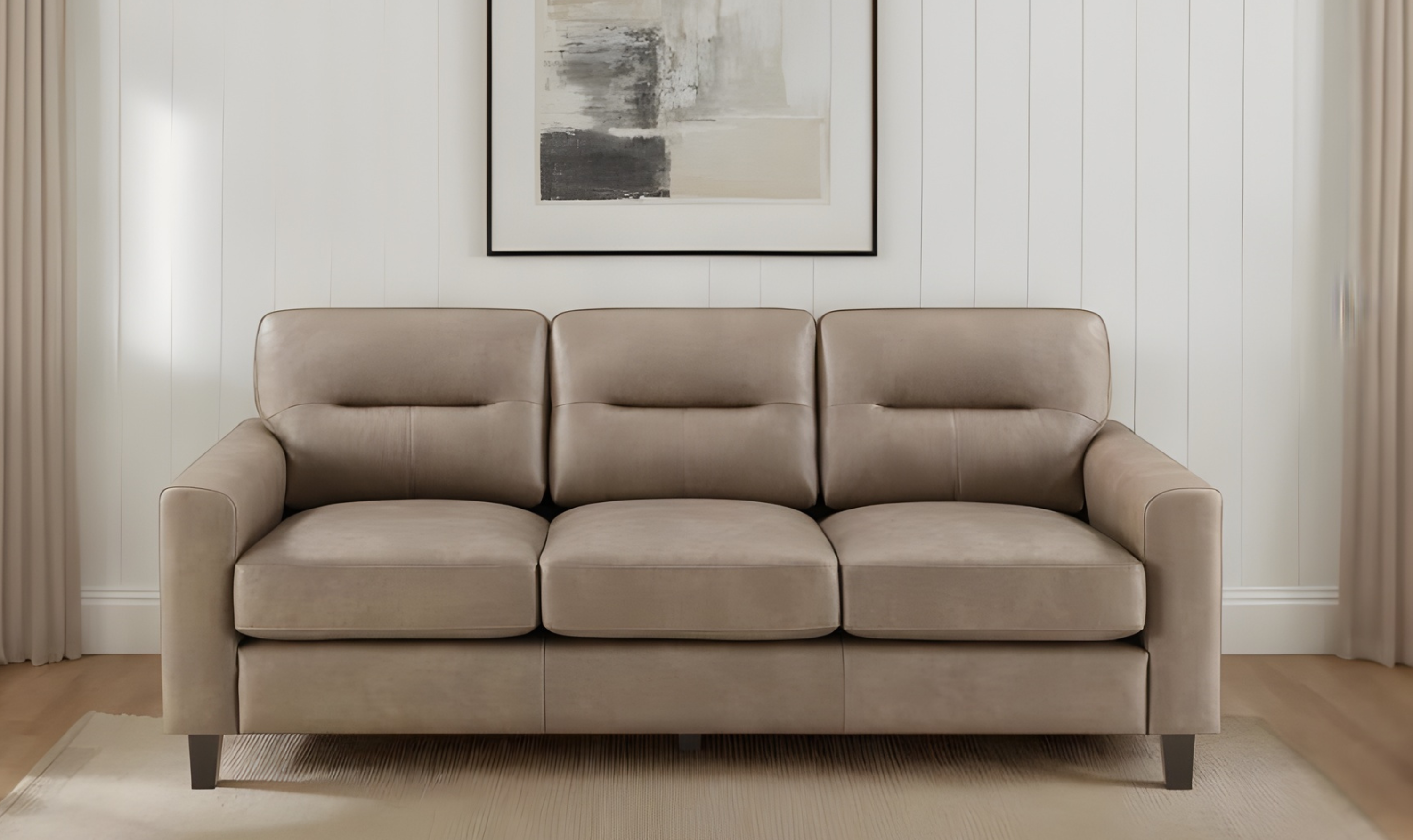 Faux Leather 3-Seater Sofa with Track Arms in Modern Heritage Design