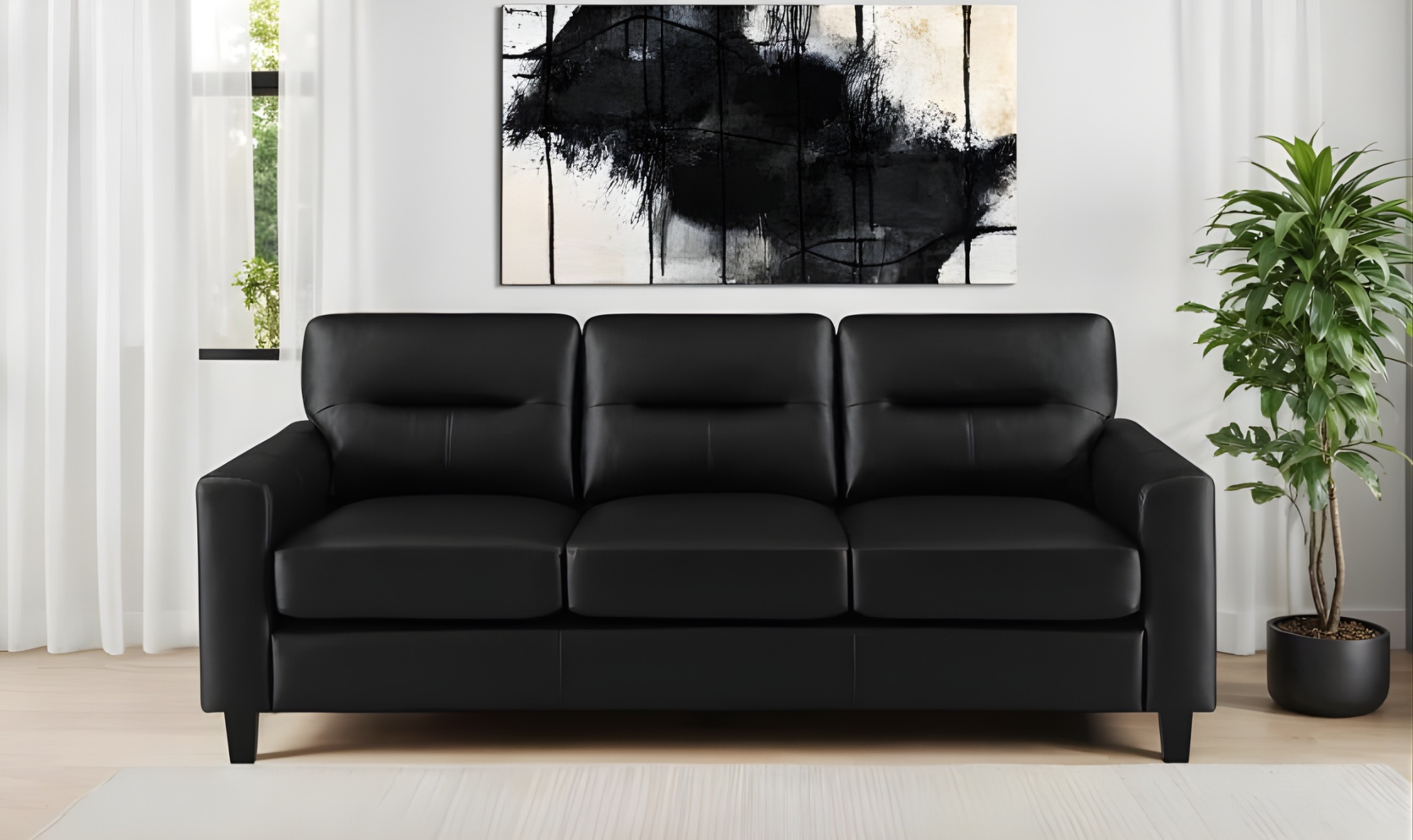 Faux Leather 3-Seater Sofa with Track Arms in Modern Heritage Design
