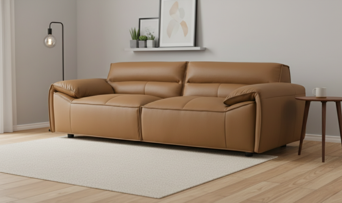 Leather Buxton Sofa with Wide Track Arms and Modern Design