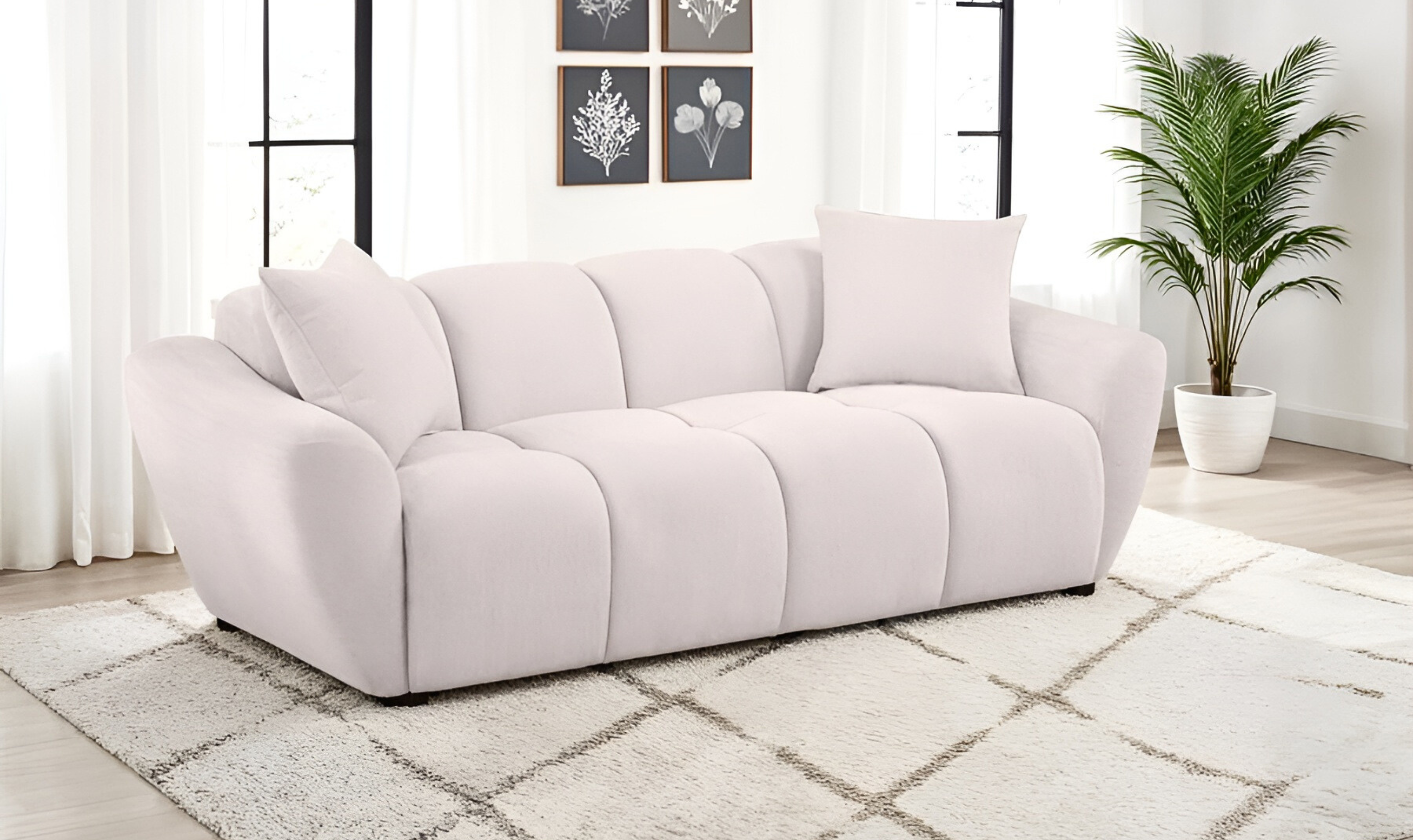 Chenille Fabric Splayed 3-Seater Sofa in Modern Heritage Design