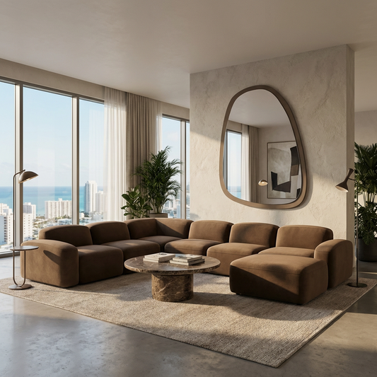Sectional Sofa Brown Velvet with Deep Seating Design
