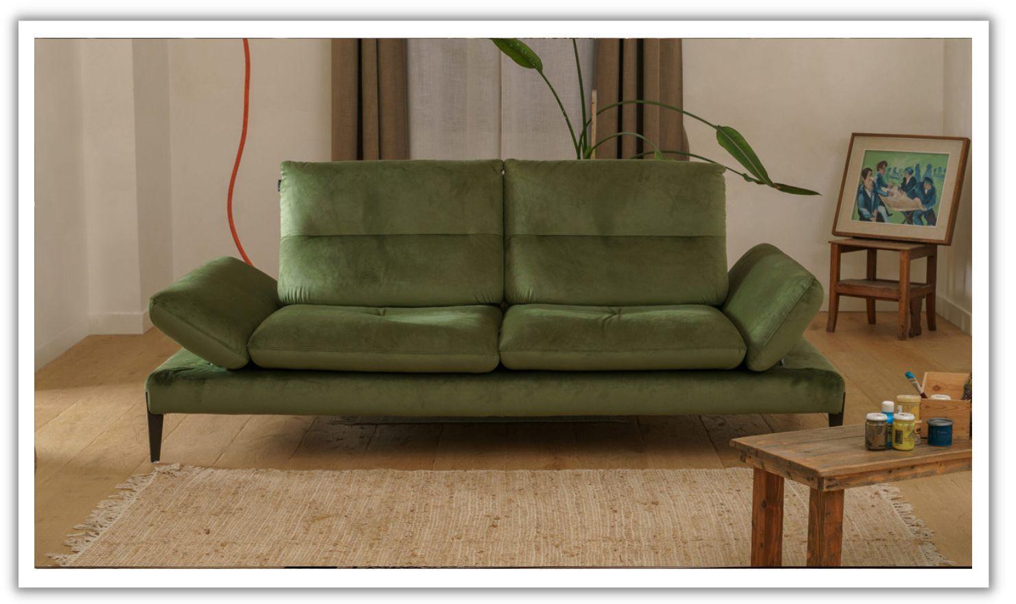 2-Seater Fabric Sofa with Tufted Seats in Green