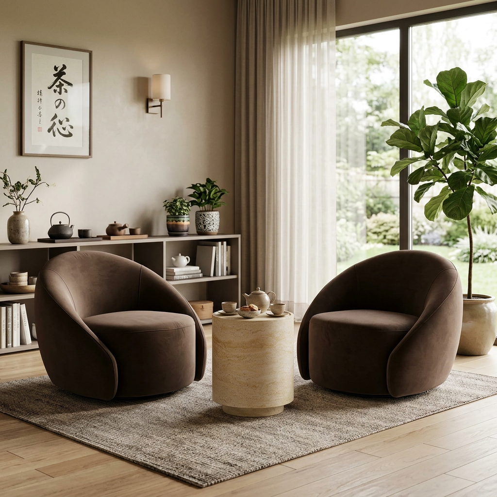 Lounge Chair in Dark Brown with Curved Back Design