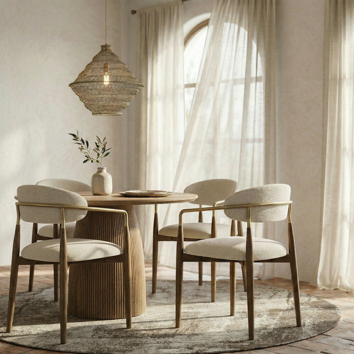 Dining Chair in Beige with Curved Back Design