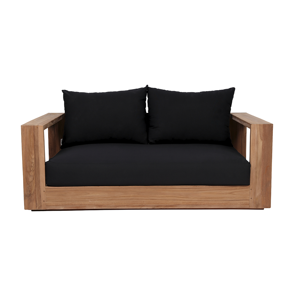 Outdoor 2 Seater Sofa in Black with Cushioned Seating