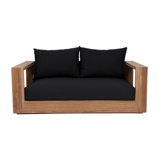 Outdoor 2 Seater Sofa in Black with Cushioned Seating