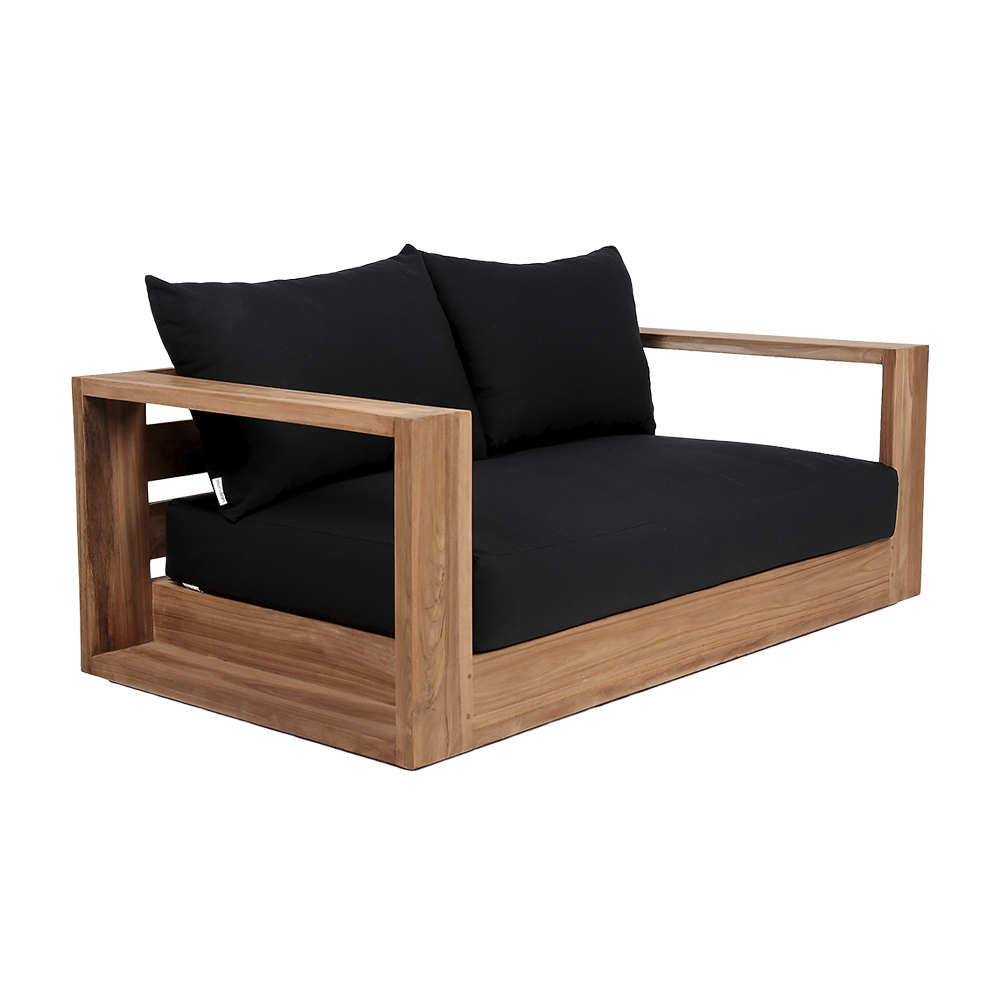 Outdoor 2 Seater Sofa in Black with Cushioned Seating
