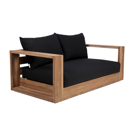 Outdoor 2 Seater Sofa in Black with Cushioned Seating