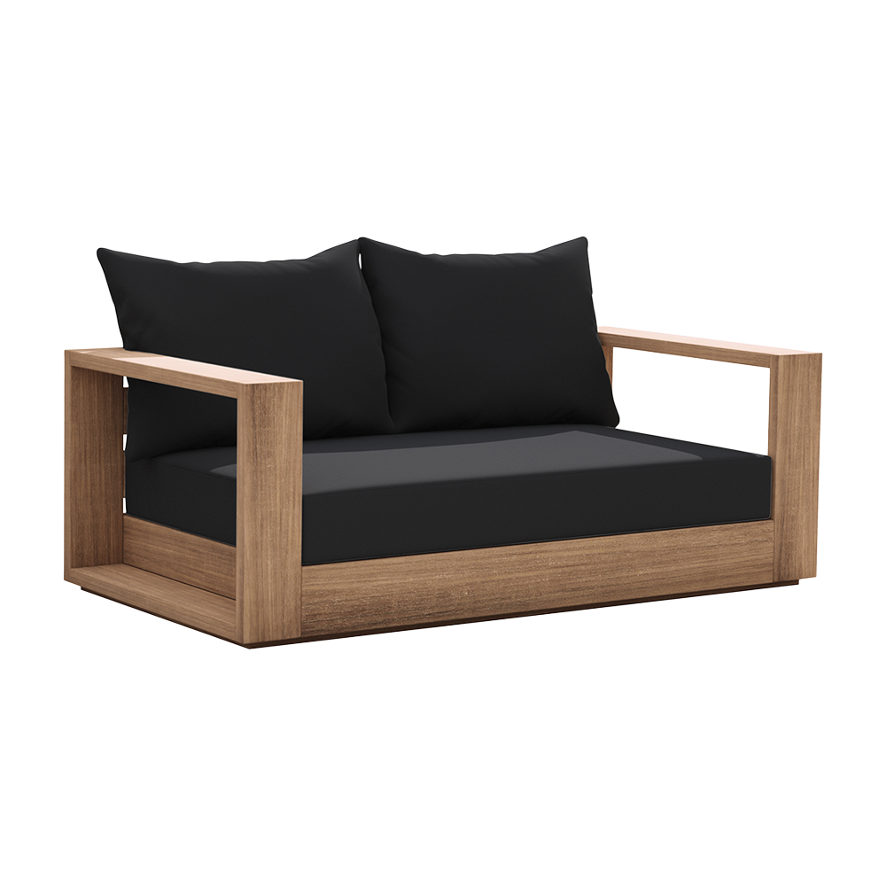 Outdoor 2 Seater Sofa in Black with Cushioned Seating