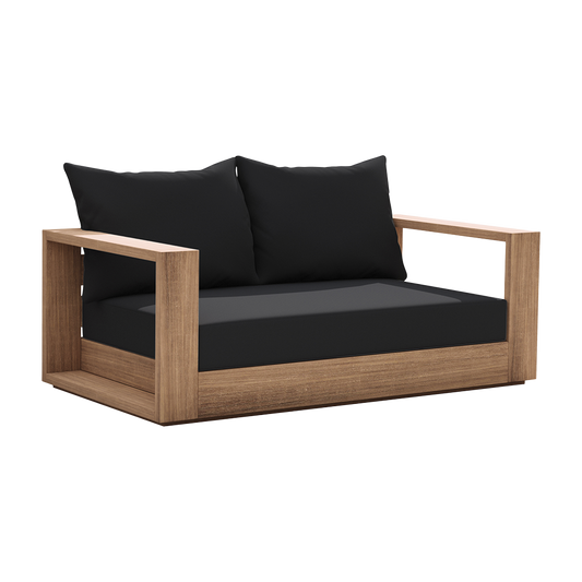 Outdoor 2 Seater Sofa in Black with Cushioned Seating