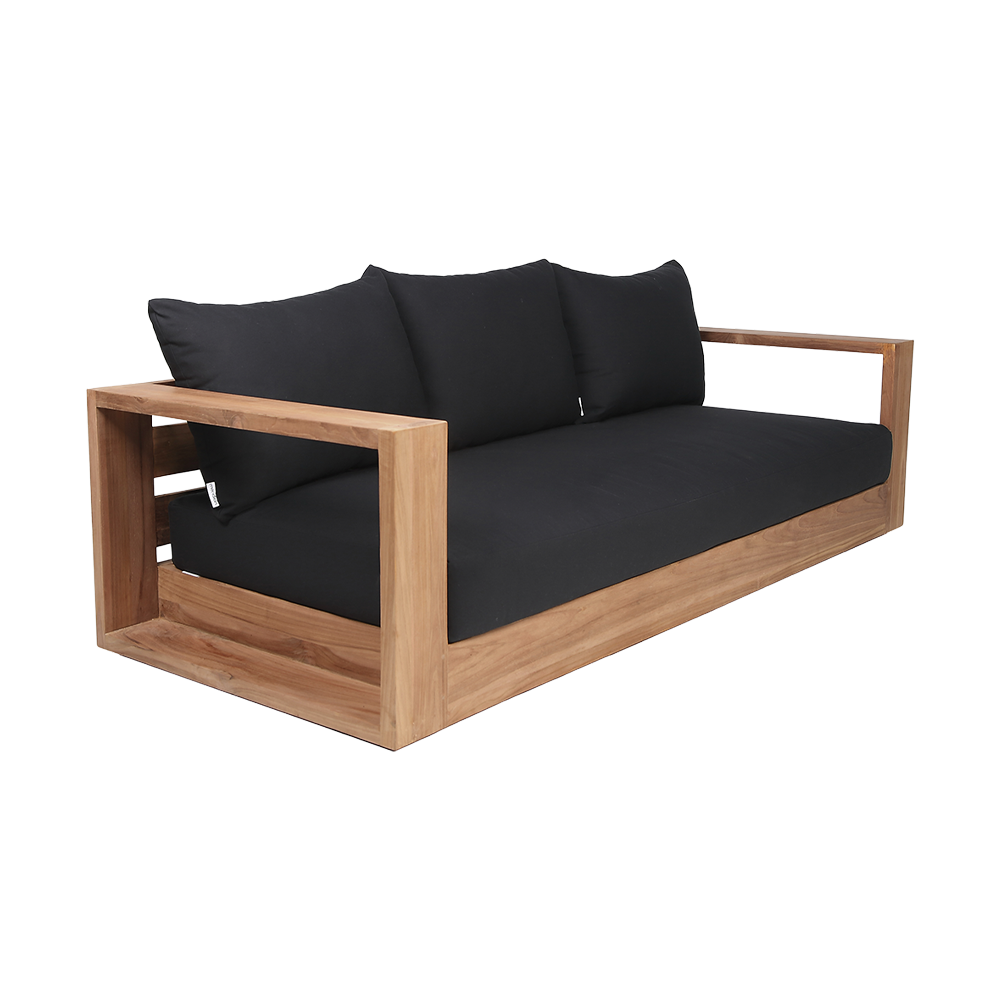 Outdoor 3 Seater Sofa in Black with Cushioned Seats