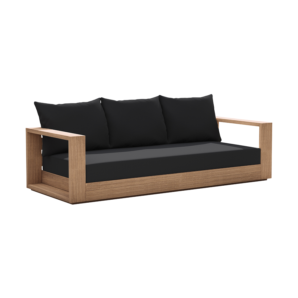 Outdoor 3 Seater Sofa in Black with Cushioned Seats