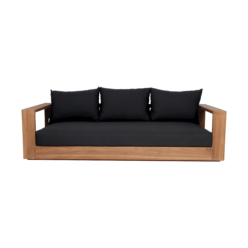 Outdoor 3 Seater Sofa in Black with Cushioned Seats