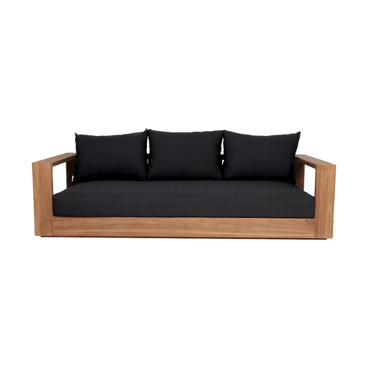 Outdoor 3 Seater Sofa in Black with Cushioned Seats