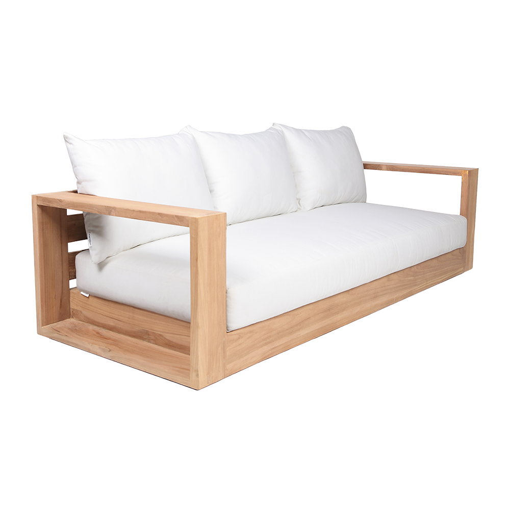 Outdoor 3 Seater Sofa in White with Cushioned Back