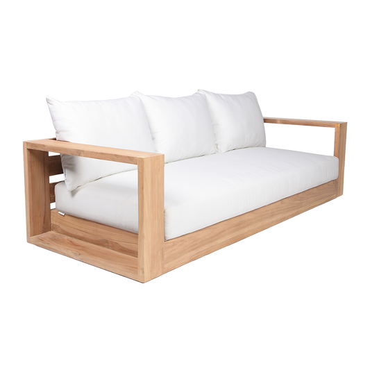 Outdoor 3 Seater Sofa in White with Cushioned Back