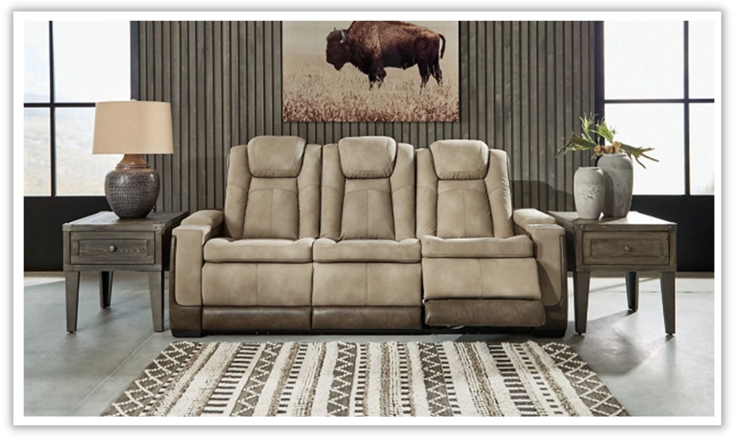 3-Seater Leather Power Reclining Sofa with Modern Heritage Design