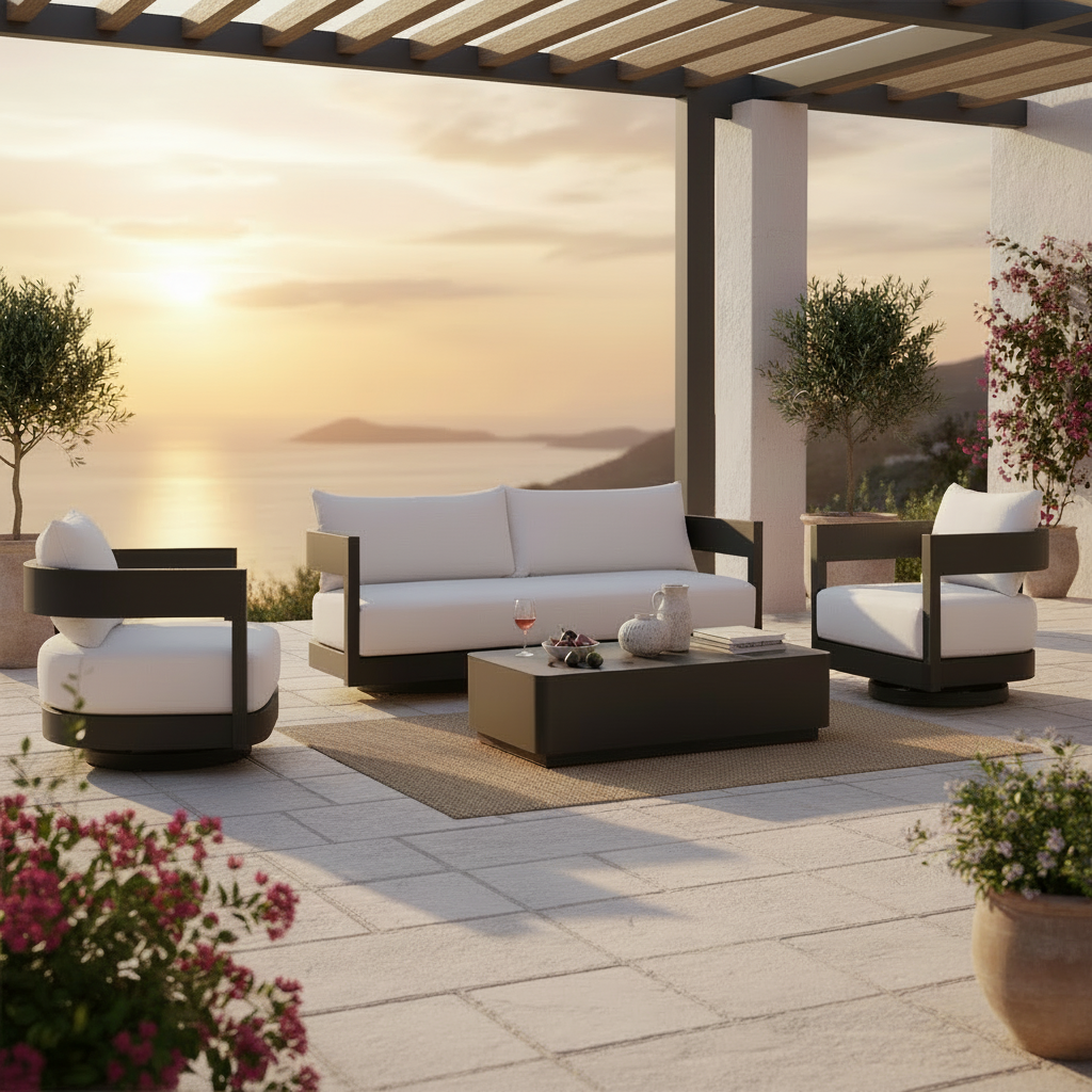 Onda Swivel Outdoor Lounge Chair with Curved Seat Design