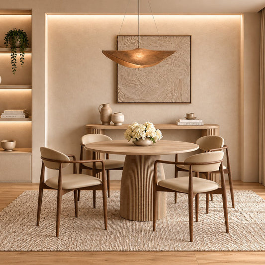 Dining Chair in Beige Vegan Leather with Curved Backrest