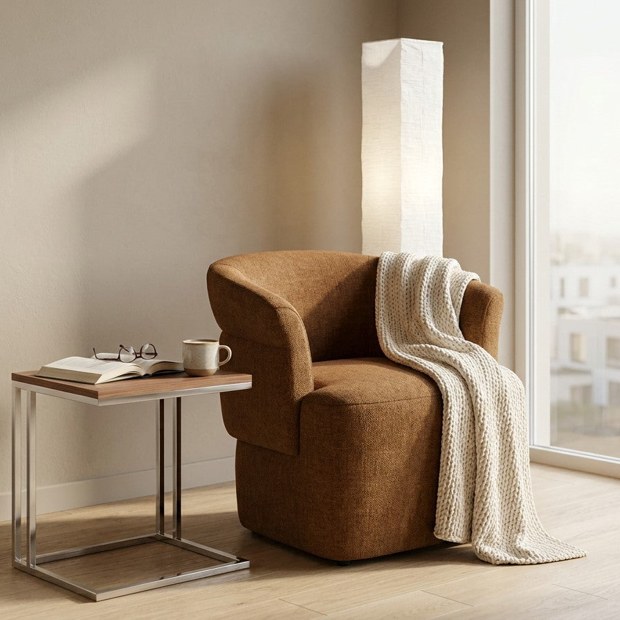 Lounge Chair in Warm Cognac with Curved Back Design