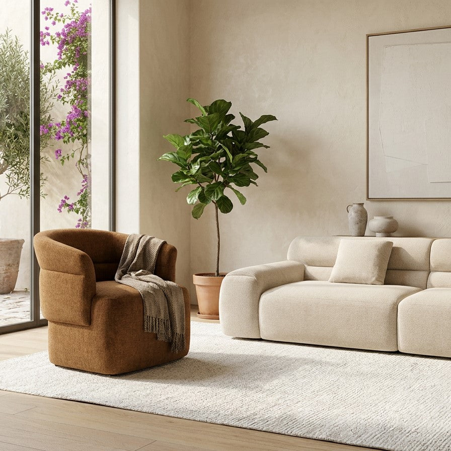 Lounge Chair in Warm Cognac with Curved Back Design