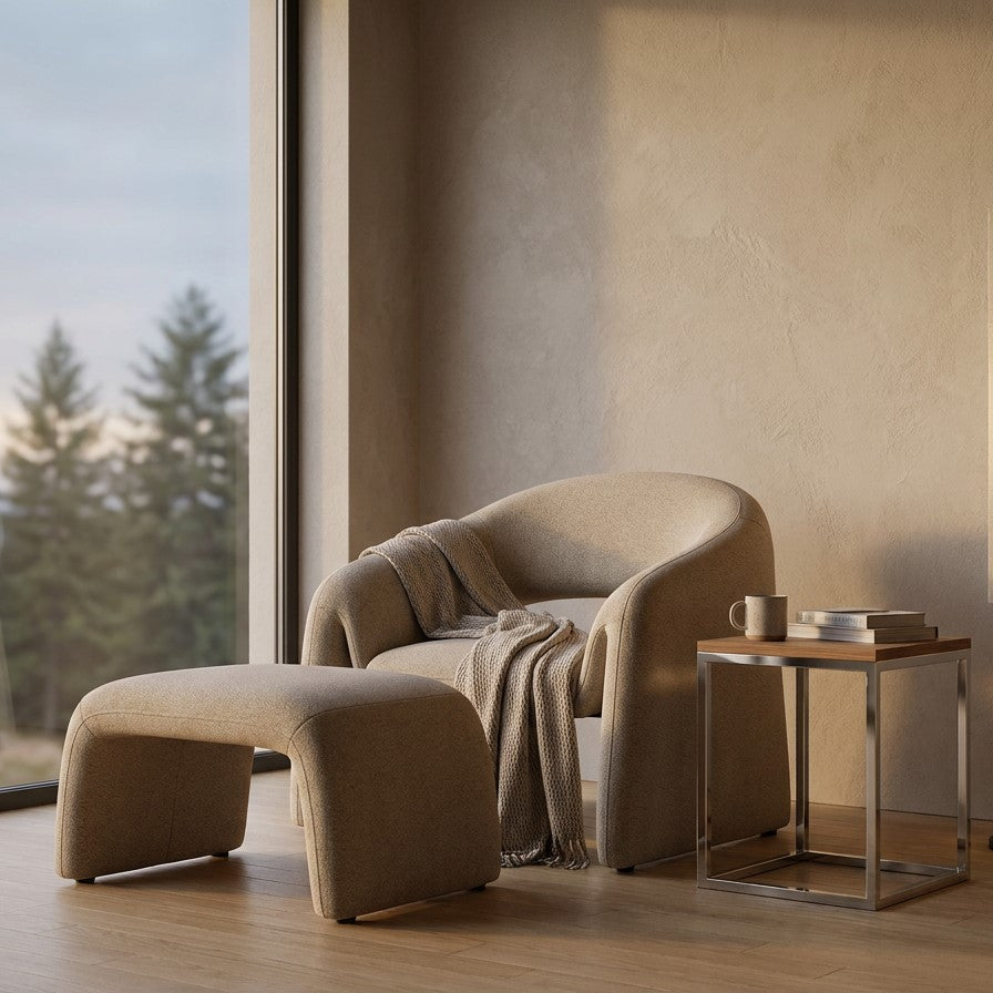 Lounge Chair in Light Mocha with Matching Ottoman