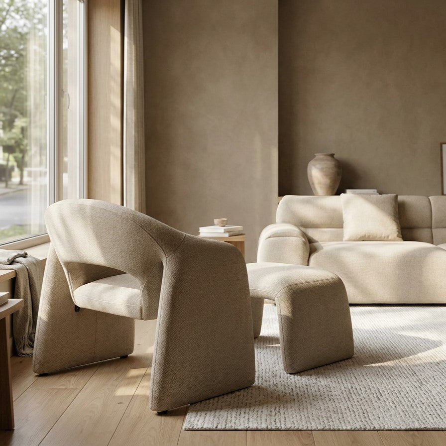 Lounge Chair in Light Mocha with Matching Ottoman