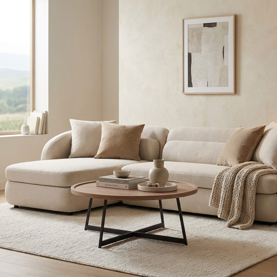 Sectional Sofa in Beige with L-Shaped Design