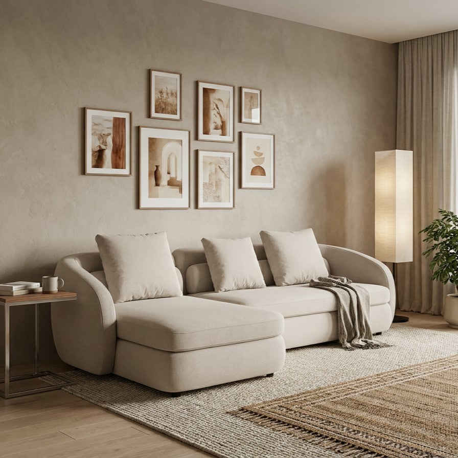 Sectional Sofa in Beige with L-Shaped Design