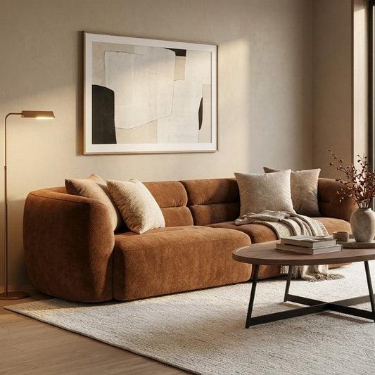4 Seater Sofa in Cognac with Modern Design