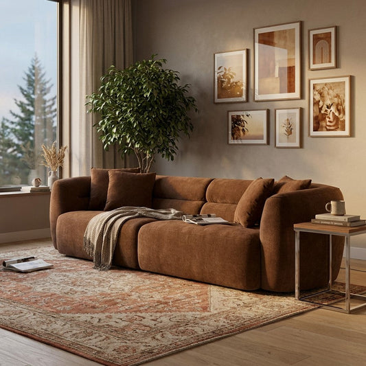 4 Seater Sofa in Cognac with Modern Design