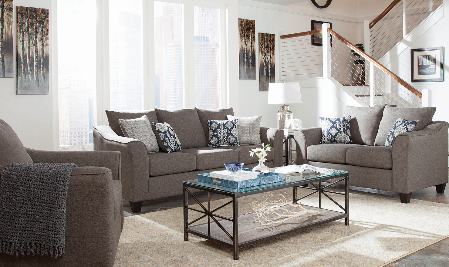 3-Seater Charcoal Gray Sofa with Flared Arms