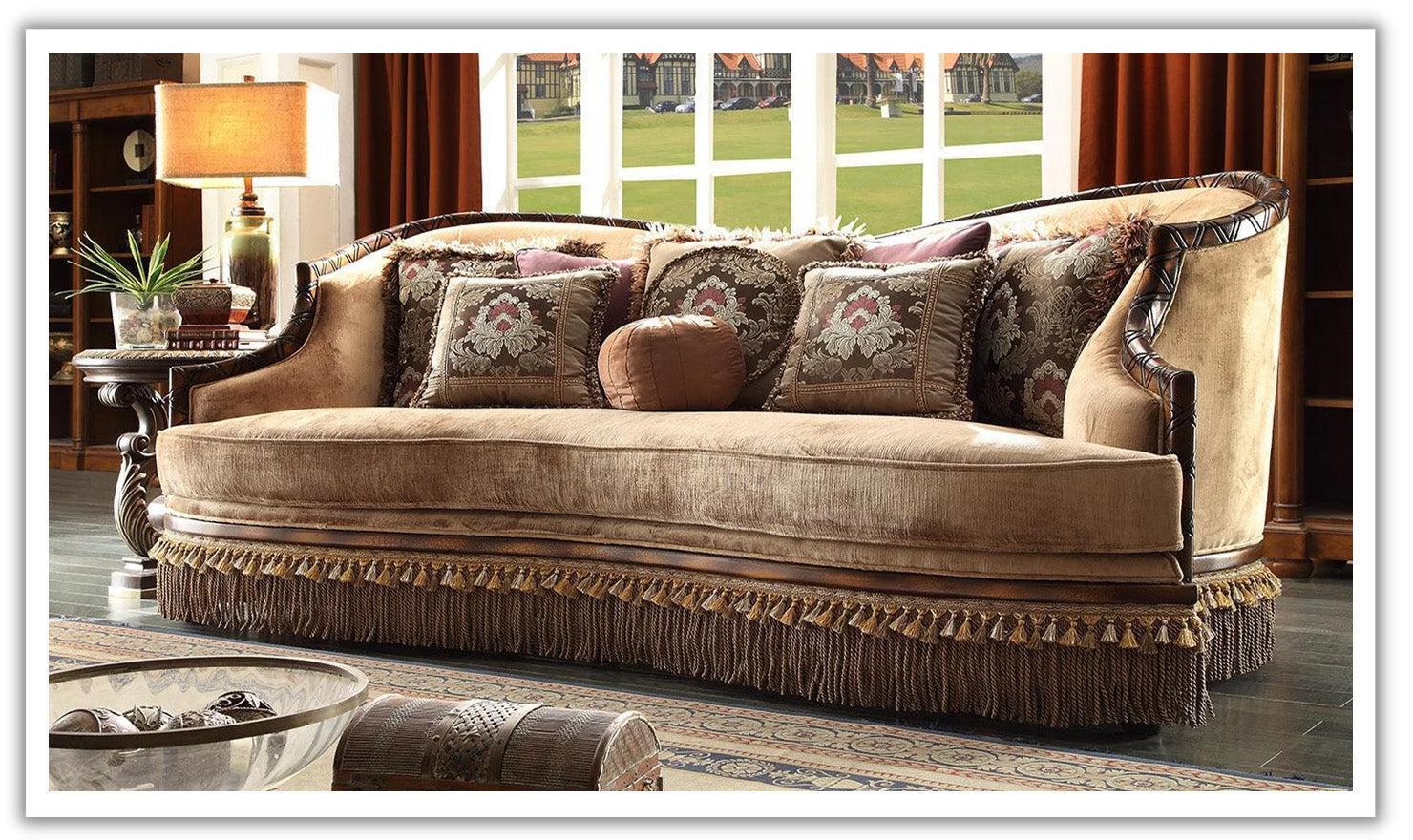 Skirted Apron Sofa in Traditional Style with Neutral Fabric