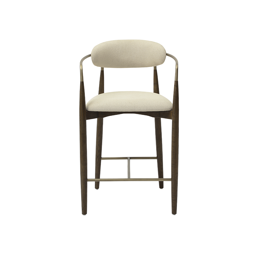 Counter Stool in Beige with Wooden Legs
