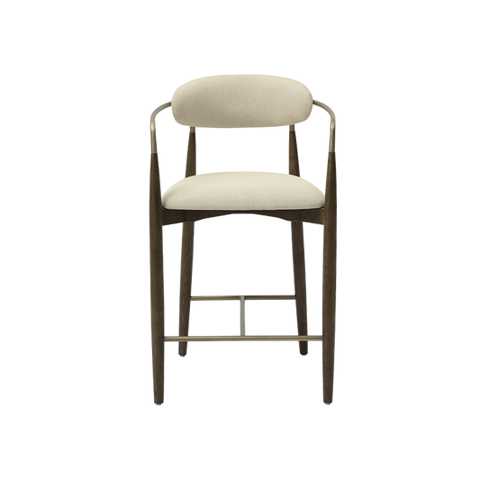Counter Stool in Beige with Wooden Legs