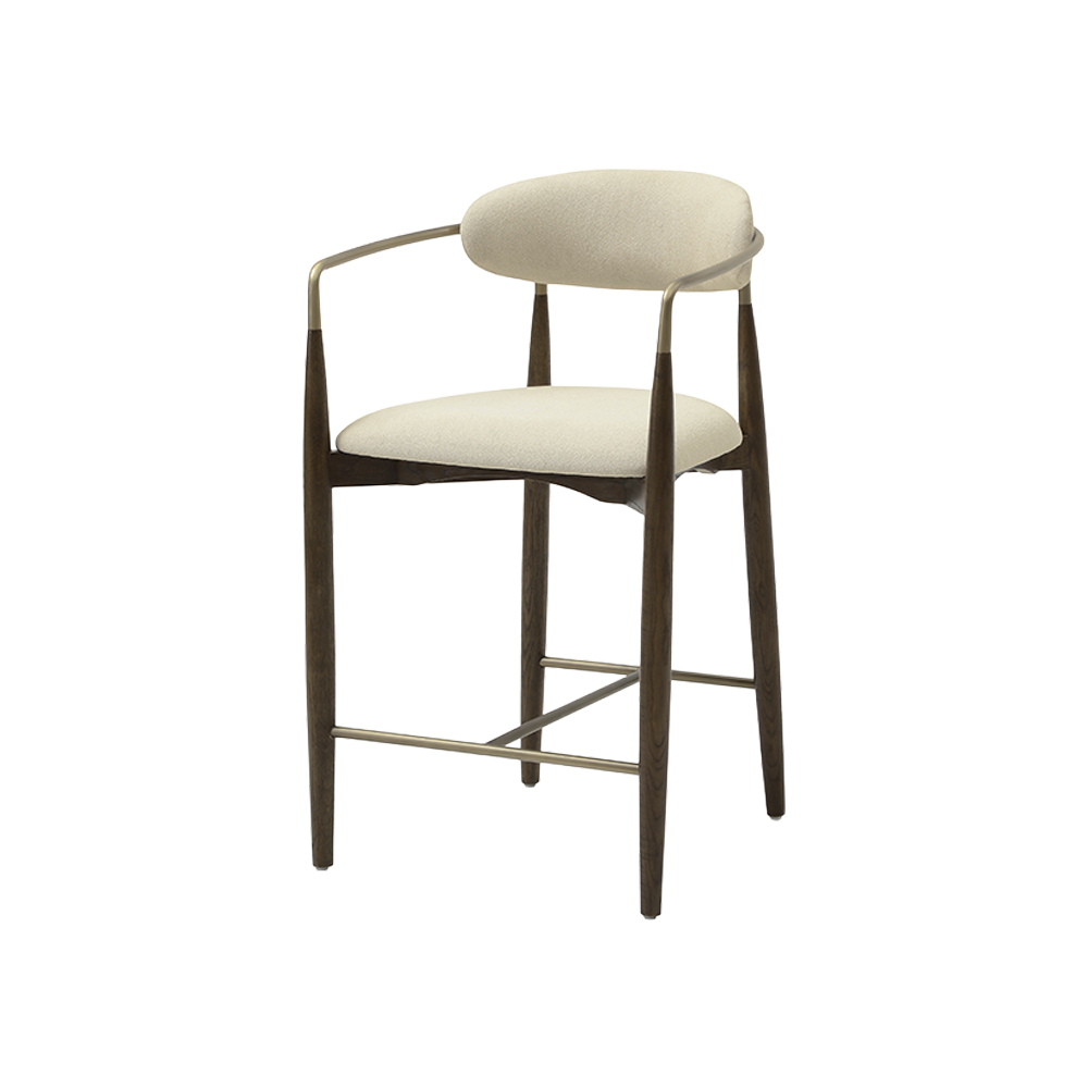 Counter Stool in Beige with Wooden Legs