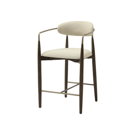 Counter Stool in Beige with Wooden Legs