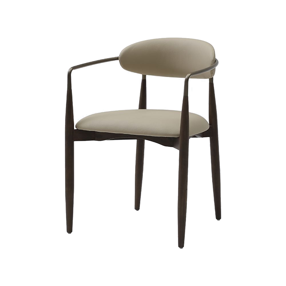 Dining Chair in Beige Vegan Leather with Curved Backrest