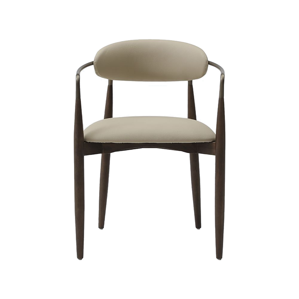 Dining Chair in Beige Vegan Leather with Curved Backrest