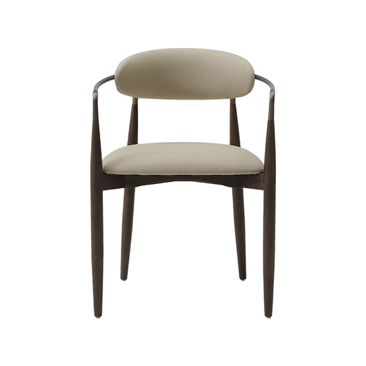 Dining Chair in Beige Vegan Leather with Curved Backrest