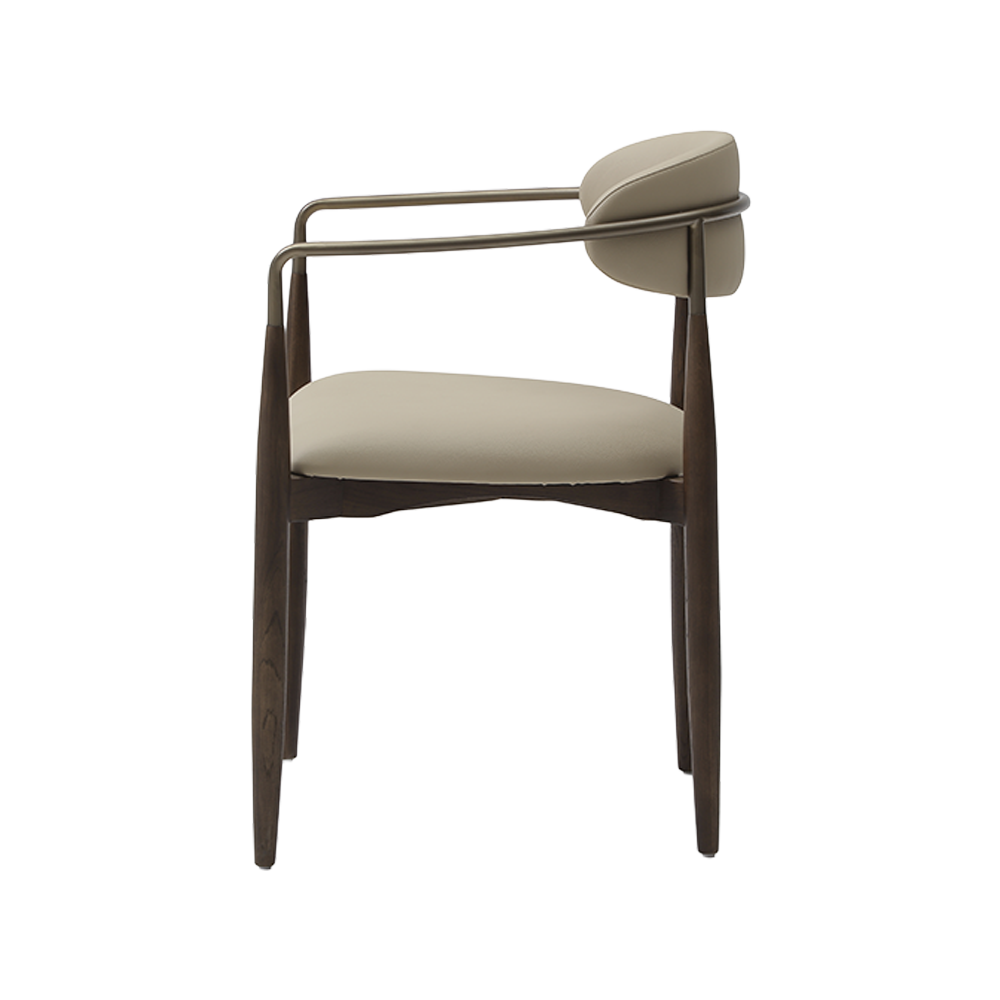 Dining Chair in Beige Vegan Leather with Curved Backrest