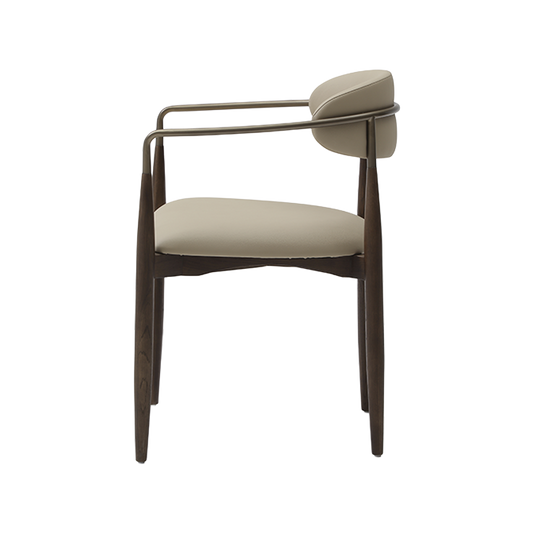 Dining Chair in Beige Vegan Leather with Curved Backrest