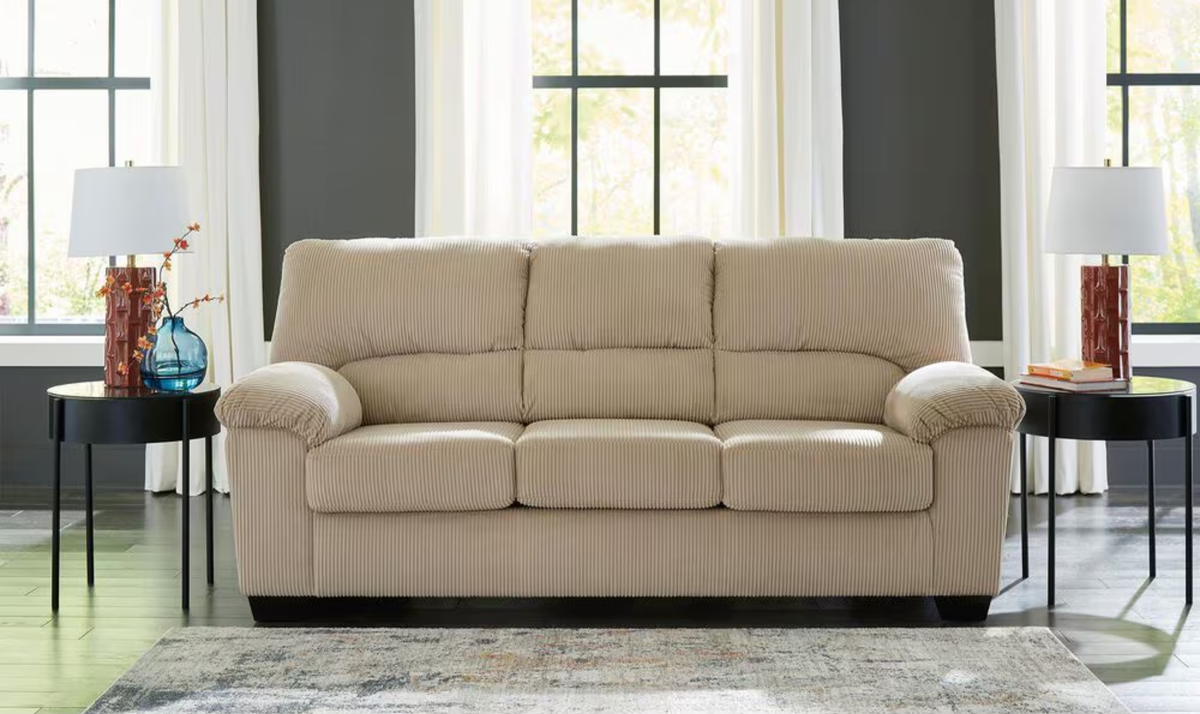 3-Seater Fabric Sofa with Pillow Arms and Modern Heritage Design