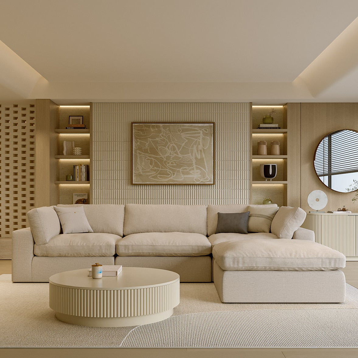 Modular Sofa Set in Beige with Customizable Arrangement