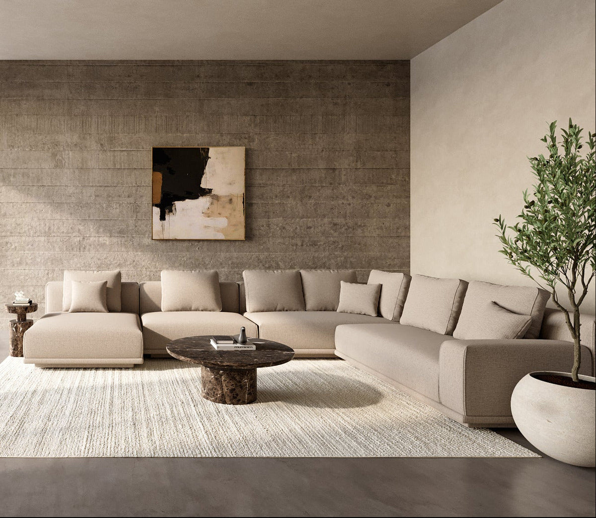 Sectional Sofa in Beige with L-Shaped Design